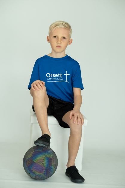 Orsett Primary Blue NEW PE Top with Printed logo - Uniformwise Schoolwear