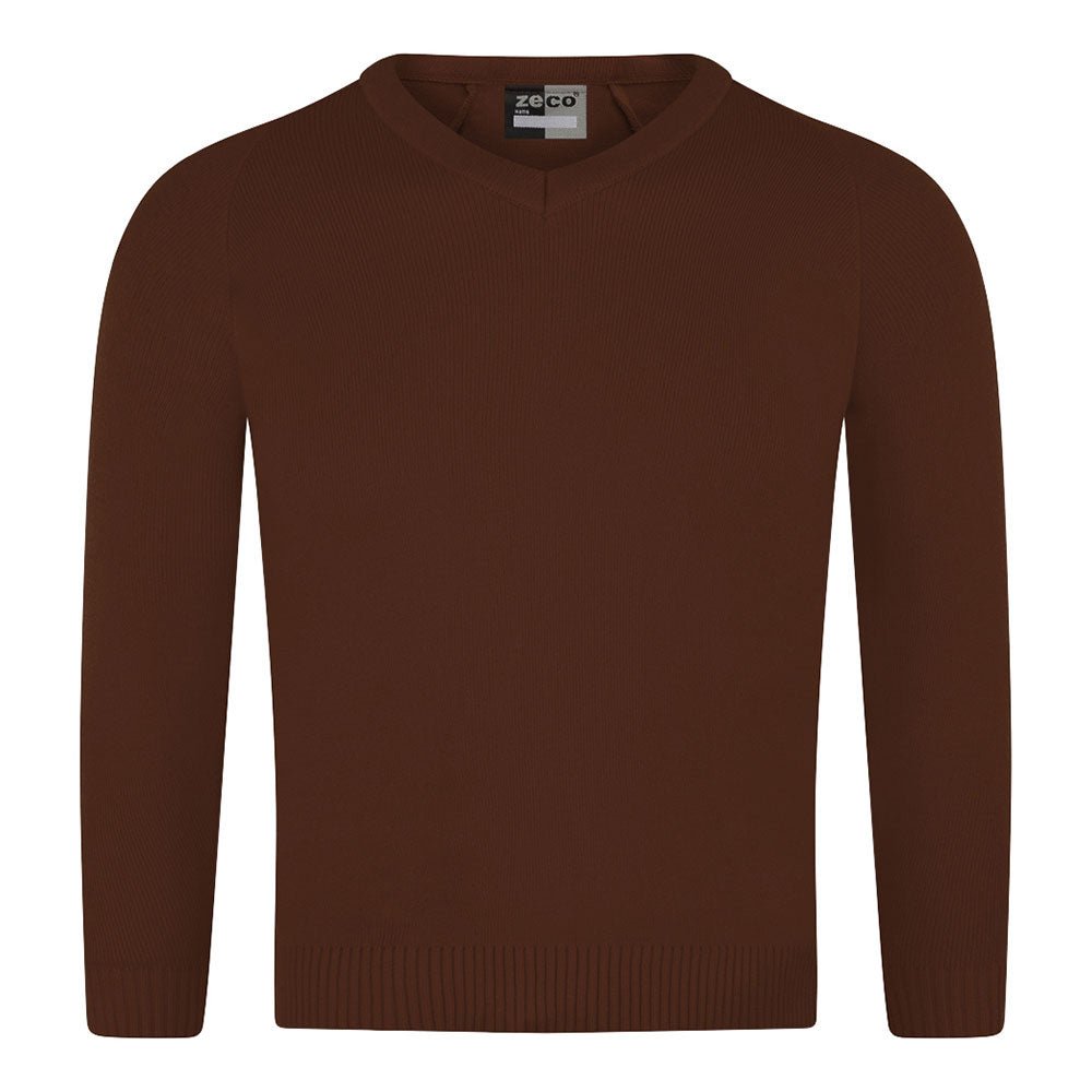 Plain V-Neck knitted jumper-brown - Uniformwise Schoolwear