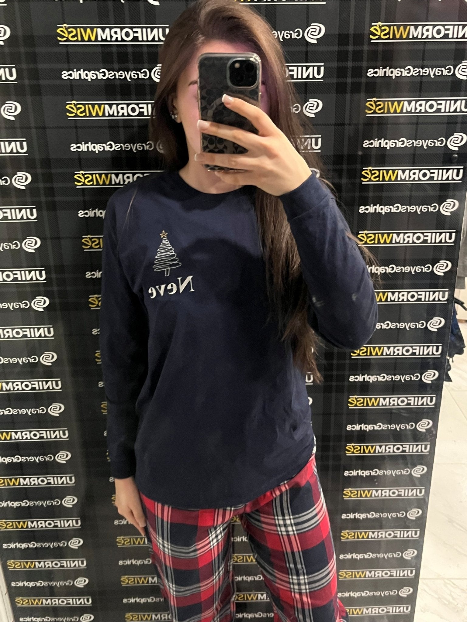 Christmas Personalised Womans Plaid Red and Navy Pj Set - Uniformwise Schoolwear