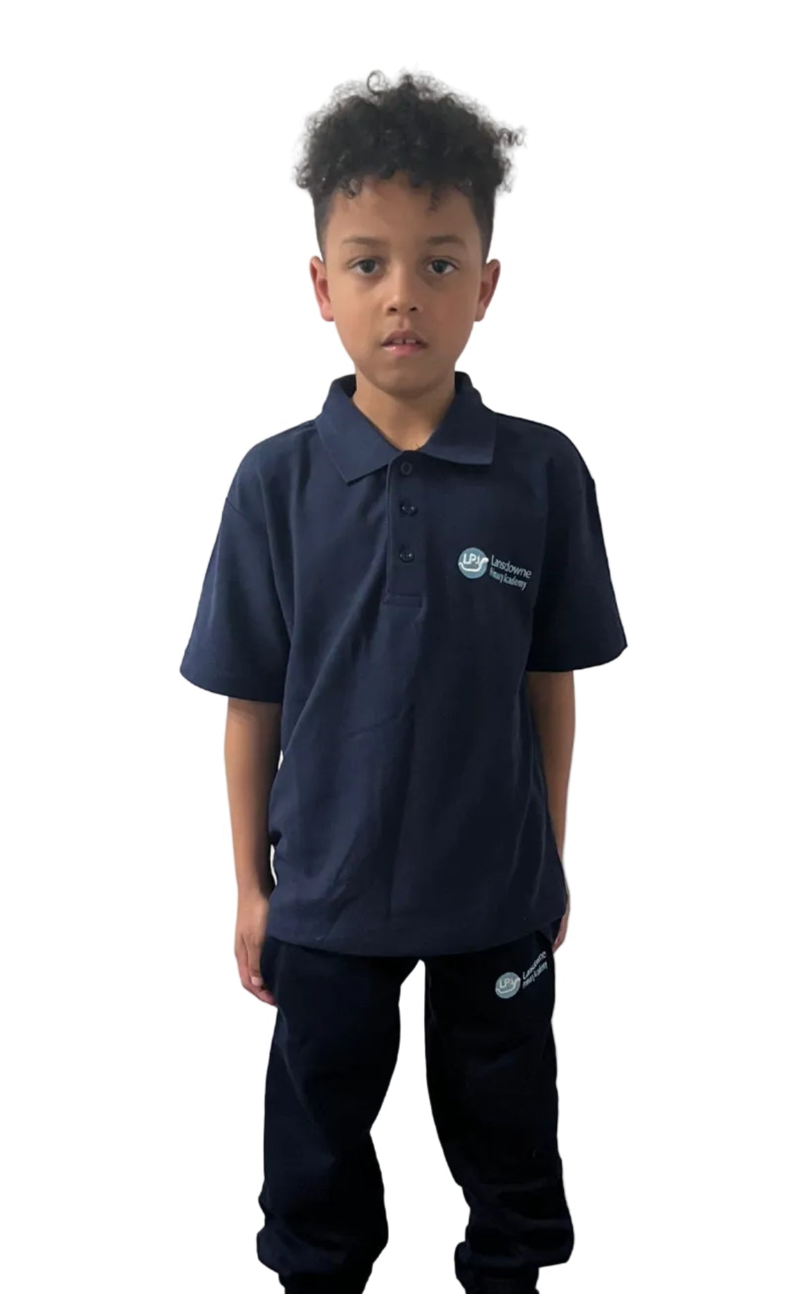 Lansdowne Primary Academy Navy PE Polo with logo - Uniformwise Schoolwear