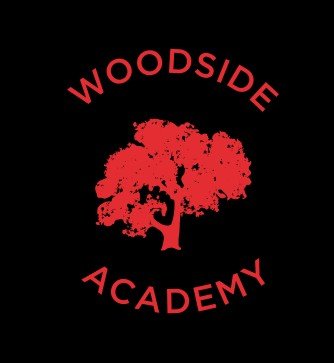 New Woodside Academy Black PE T SHIRT with red logo - Uniformwise Schoolwear