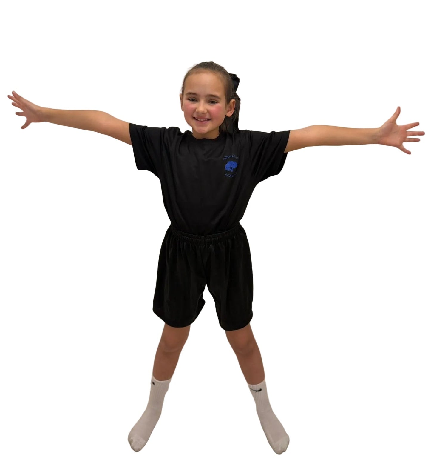 New Woodside Academy Black Pe Top with Blue Logo - Uniformwise Schoolwear