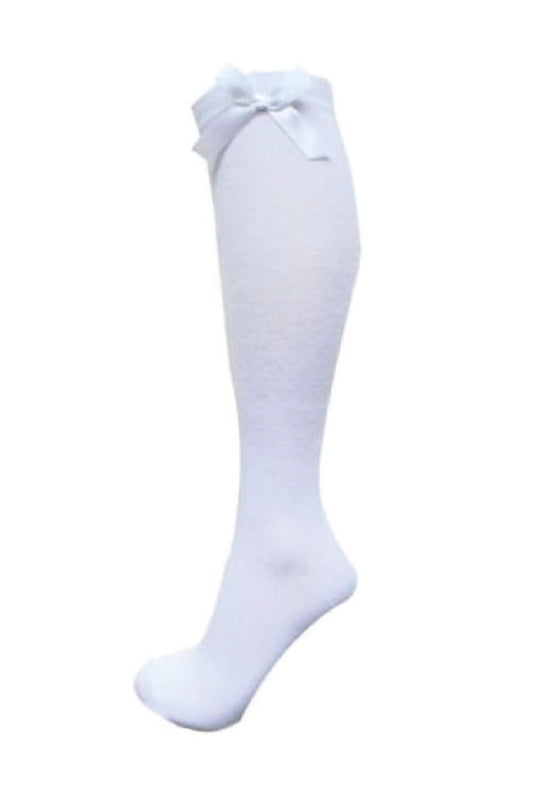 Knee High Bow Socks - White - Uniformwise Schoolwear