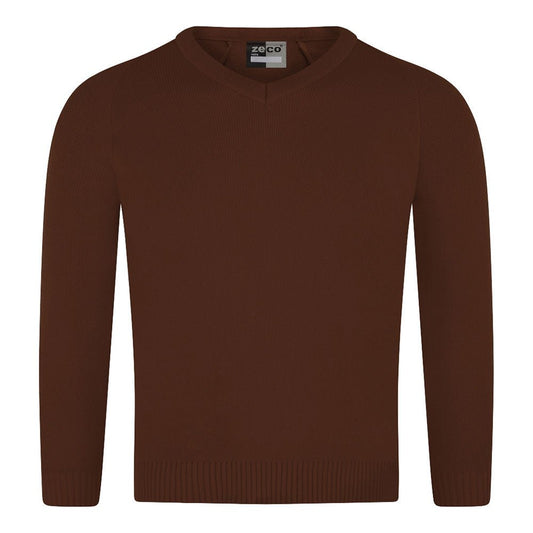 Plain V-Neck knitted jumper-brown - Uniformwise Schoolwear